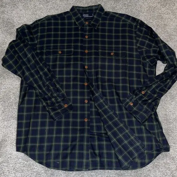 Polo Ralph Lauren GORDON plaid tartan cotton LS Double Chest Pocket Work Shirt