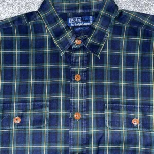 Polo Ralph Lauren GORDON plaid tartan cotton LS Double Chest Pocket Work Shirt