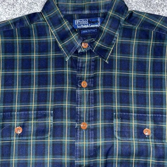 Polo Ralph Lauren GORDON plaid tartan cotton LS Double Chest Pocket Work Shirt