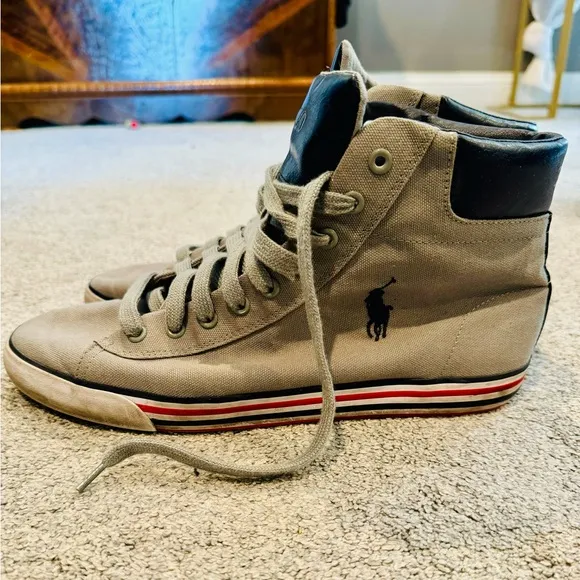 Polo Ralph Lauren “Harvey” Canvas High Top Grey Sneaker, size 10.5