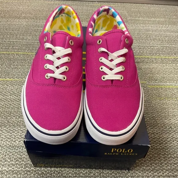 Polo Ralph Lauren Men’s Keaton Canvas Preppy Pink Casual Pony Sneaker