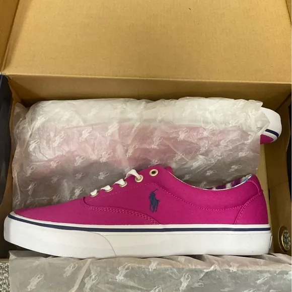 Polo Ralph Lauren Men’s Keaton Canvas Preppy Pink Casual Pony Sneaker