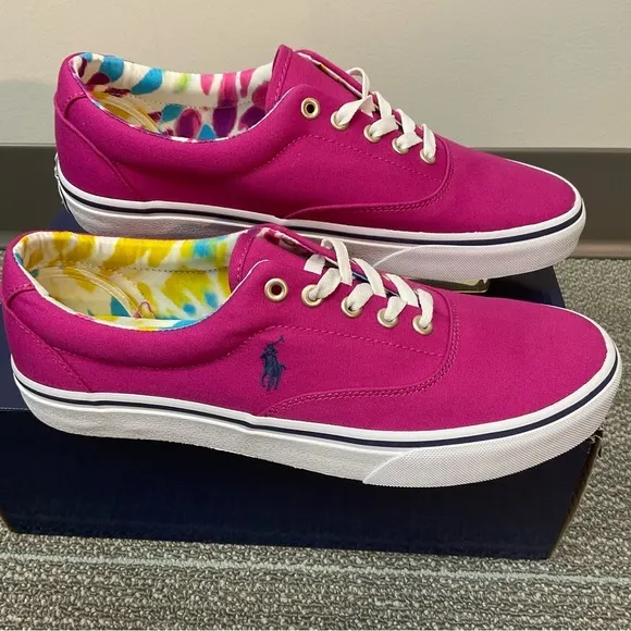 Polo Ralph Lauren Men’s Keaton Canvas Preppy Pink Casual Pony Sneaker