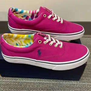 Polo Ralph Lauren Men’s Keaton Canvas Preppy Pink Casual Pony Sneaker