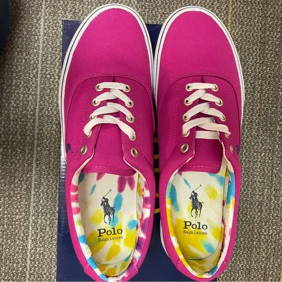Polo Ralph Lauren Men’s Keaton Canvas Preppy Pink Casual Pony Sneaker