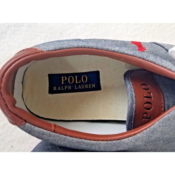 Polo Ralph Lauren men's size 14 D gray sneaker canvas NWOT red logo leather trim