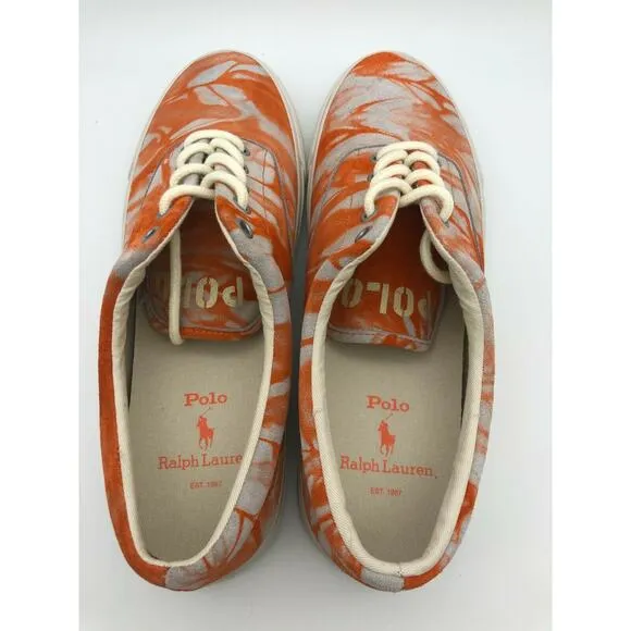 Polo Ralph Lauren Orange Tie Dye Sneakers Harpoon Casual Shoes Men’s Size 9.5D