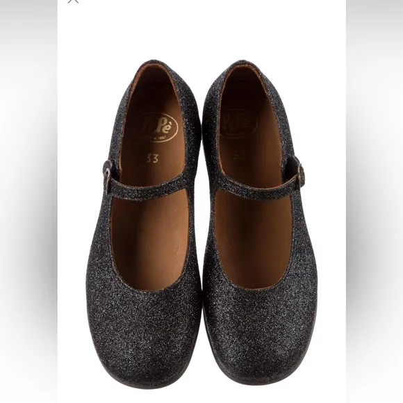 Pépé Girls Glitter Suede Mary Jane Flats, Designer Size EU 33 or 1.5- 2 US.