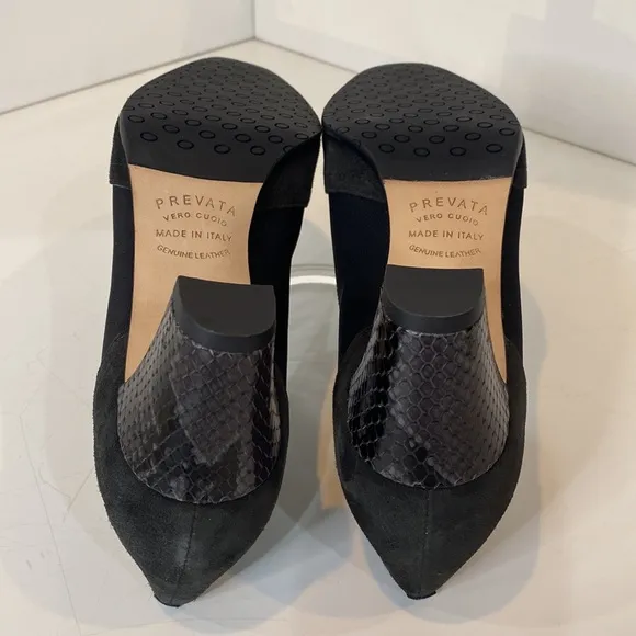 Prevata Italy Smoke Suede Ophila Pumps Snakeskin Heels &amp; Buttons Vtg NIB 9AA