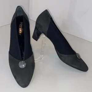 Prevata Italy Smoke Suede Ophila Pumps Snakeskin Heels &amp; Buttons Vtg NIB 9AA