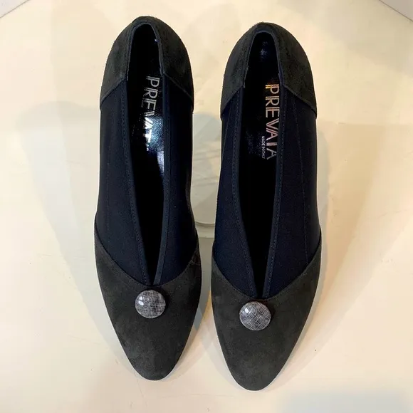 Prevata Italy Smoke Suede Ophila Pumps Snakeskin Heels &amp; Buttons Vtg NIB 9AA