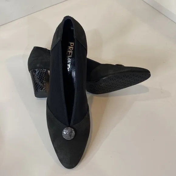Prevata Italy Smoke Suede Ophila Pumps Snakeskin Heels &amp; Buttons Vtg NIB 9AA