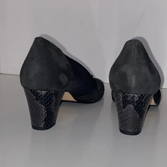 Prevata Italy Smoke Suede Ophila Pumps Snakeskin Heels &amp; Buttons Vtg NIB 9AA