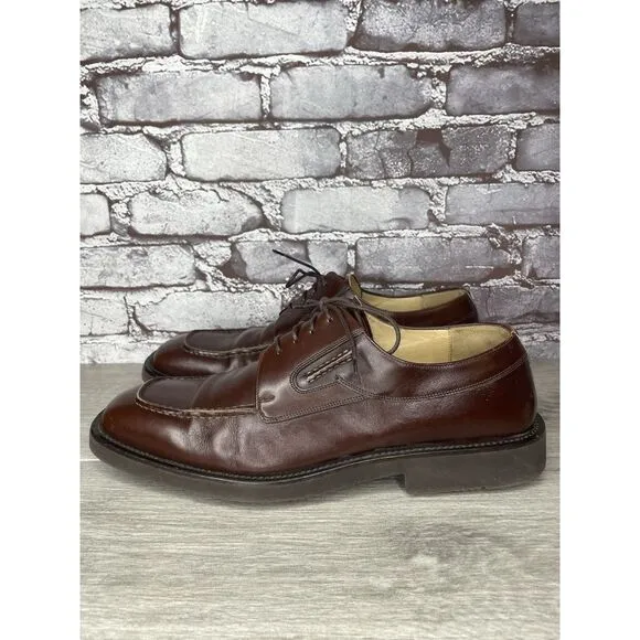 PRINCIPE Brown Leather Square Toe XL Light Oxfords Lace Shoes Men Sz 10D US/43EU