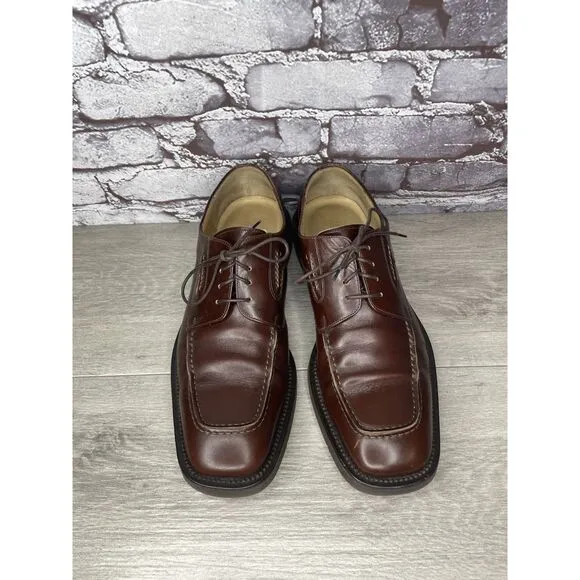 PRINCIPE Brown Leather Square Toe XL Light Oxfords Lace Shoes Men Sz 10D US/43EU