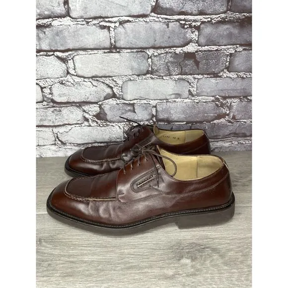 PRINCIPE Brown Leather Square Toe XL Light Oxfords Lace Shoes Men Sz 10D US/43EU