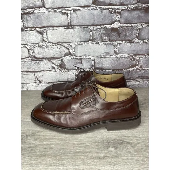 PRINCIPE Brown Leather Square Toe XL Light Oxfords Lace Shoes Men Sz 10D US/43EU