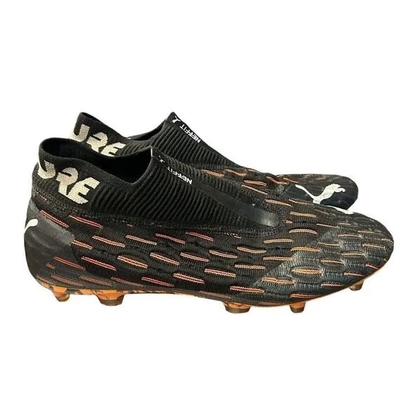 PUMA FUTURE 6.1 NETFIT FG/AG BLACK/ORANGE SOCCER SHOES/CLEATS SIZE 12 106179-01
