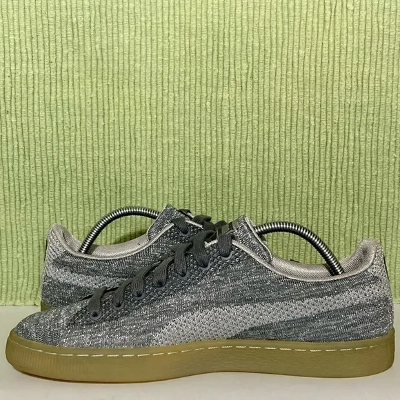 Puma Mens Metallic Silver Basket Knit Gum Sole Athletic Sneaker Shoes SZ US 10.5