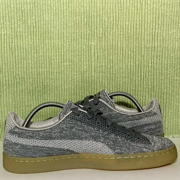 Puma Mens Metallic Silver Basket Knit Gum Sole Athletic Sneaker Shoes SZ US 10.5
