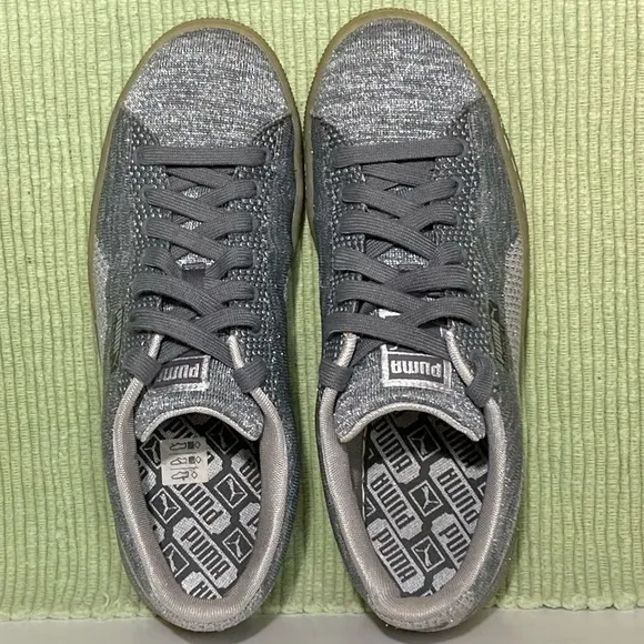Puma Mens Metallic Silver Basket Knit Gum Sole Athletic Sneaker Shoes SZ US 10.5
