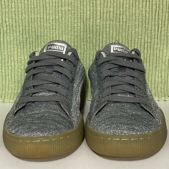 Puma Mens Metallic Silver Basket Knit Gum Sole Athletic Sneaker Shoes SZ US 10.5