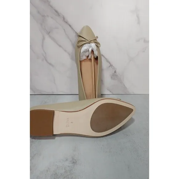 Quince Shoes Womens 8 Tan Beige Italian Leather Bow Ballet Flats Italian 1061-4