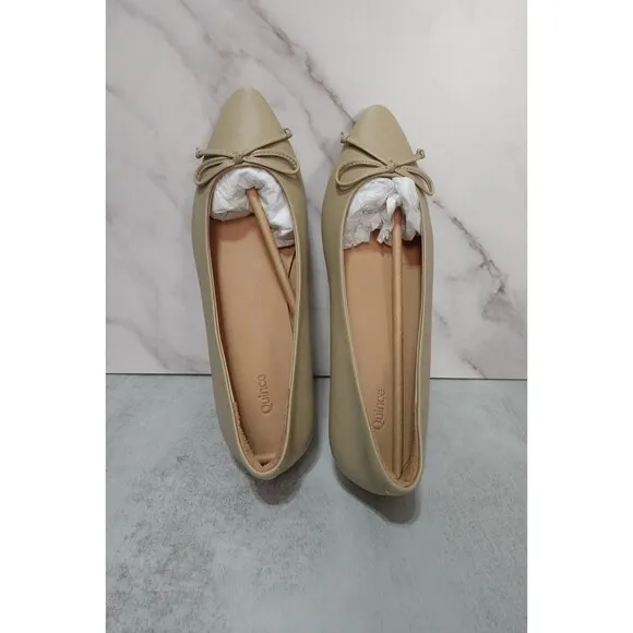 Quince Shoes Womens 8 Tan Beige Italian Leather Bow Ballet Flats Italian 1061-4