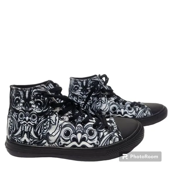 Raad Shop Mens Japanese Skull Lace Up Canvas Hi Top Sneakers Size 10.5