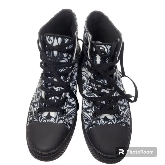 Raad Shop Mens Japanese Skull Lace Up Canvas Hi Top Sneakers Size 10.5