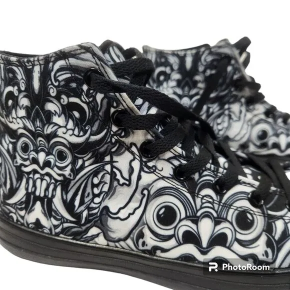 Raad Shop Mens Japanese Skull Lace Up Canvas Hi Top Sneakers Size 10.5
