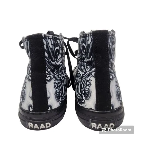 Raad Shop Mens Japanese Skull Lace Up Canvas Hi Top Sneakers Size 10.5