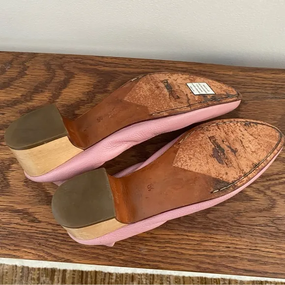 Rachel Comey Leather Almond Toe Wooden Heels Calder Pumps Shoes 6.5 Mauve