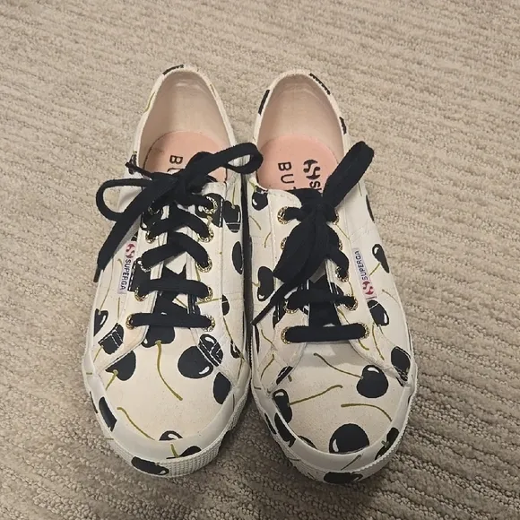 Rare! NWOT Superga X BUTRICH Black and White Cherry Sneakers