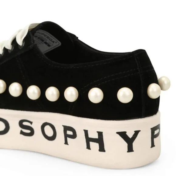 RARE Superga X Philosophy Di Lorenzo Serafini Womens Pearl Stud Sneakers Black