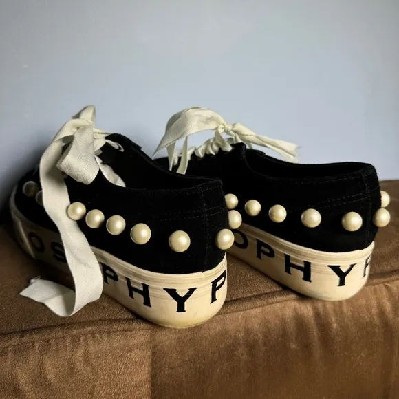 RARE Superga X Philosophy Di Lorenzo Serafini Womens Pearl Stud Sneakers Black
