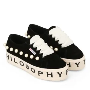 RARE Superga X Philosophy Di Lorenzo Serafini Womens Pearl Stud Sneakers Black
