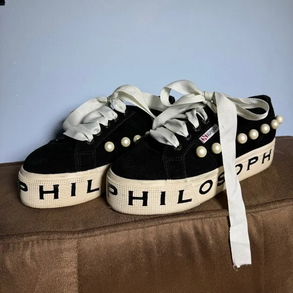 RARE Superga X Philosophy Di Lorenzo Serafini Womens Pearl Stud Sneakers Black