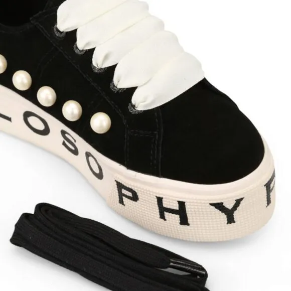 RARE Superga X Philosophy Di Lorenzo Serafini Womens Pearl Stud Sneakers Black