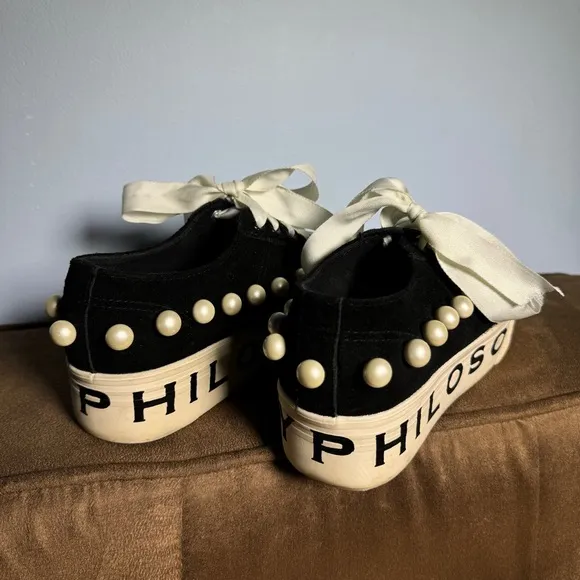 RARE Superga X Philosophy Di Lorenzo Serafini Womens Pearl Stud Sneakers Black