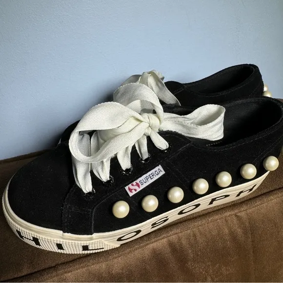 RARE Superga X Philosophy Di Lorenzo Serafini Womens Pearl Stud Sneakers Black