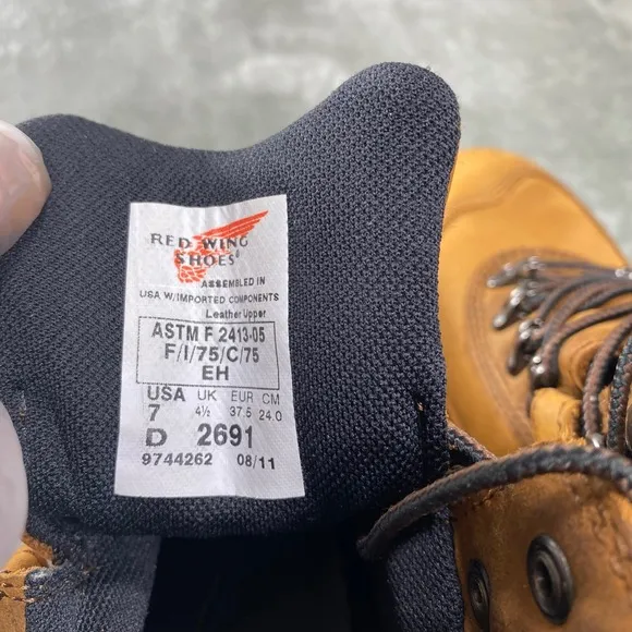 Red Wing 2691 Waterproof Hiking Work Boots Men's 7 D Brown Leather EH ASTM F2413