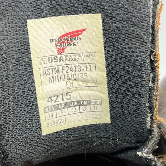 Red Wing 4215 Mens 10 USA made Leather Boots Steel Toe Electrical hazard