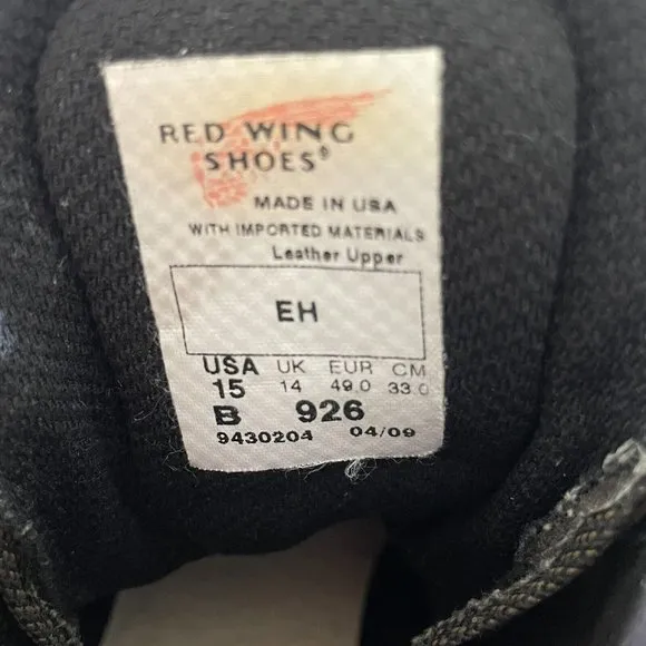 RED WING Men’s Electrical Hazard 926 DynaForce Leather Work Boots EUC