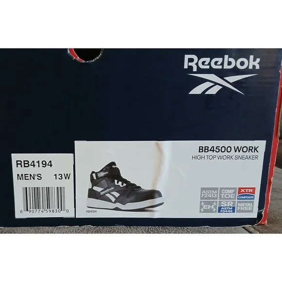 Reebok BB4500 Work Composite Toe High-Top Sneakers Black/White Size 13 W #898