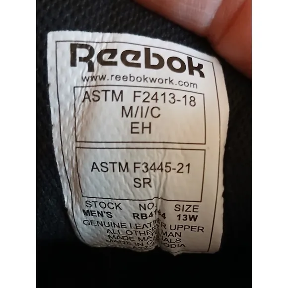 Reebok BB4500 Work Composite Toe High-Top Sneakers Black/White Size 13 W #898
