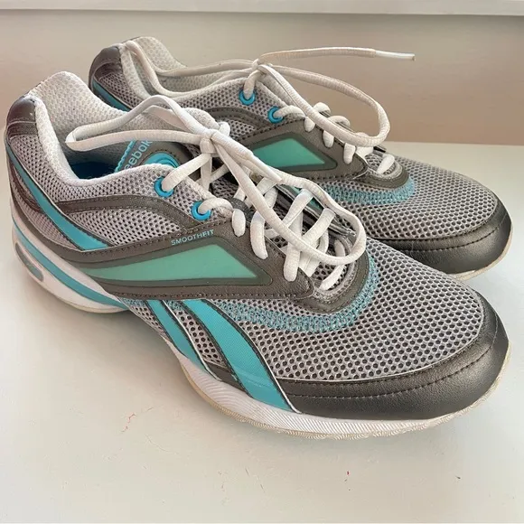 Reebok Women's Easytone Walking Shoes Balance Ball Outsole White/Silver/Blue 9