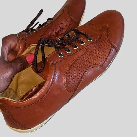 Robert Zur Women's 8M Brown Leather Lace-Up Shoes Casual Comfort Perforated