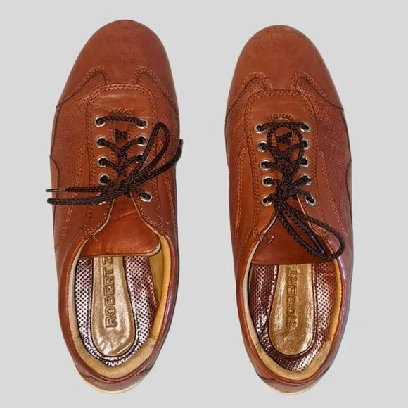 Robert Zur Women's 8M Brown Leather Lace-Up Shoes Casual Comfort Perforated