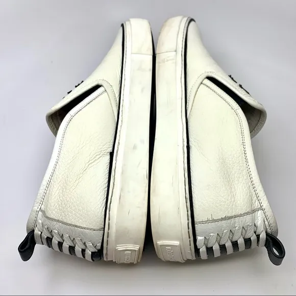 ROBERTO CAVALLI MEN'S LOGO LEATHER SLIP ON LOW-TOP WHITE &amp; BLACK SNEAKERS